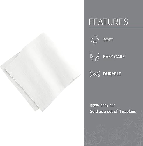 Miniatura 2 de Elrene Home Fashions Villeroy & Boch La Classica - Servilletas de tela de lino de lujo (juego de 4), 21 x 21 pulgadas, color blanco