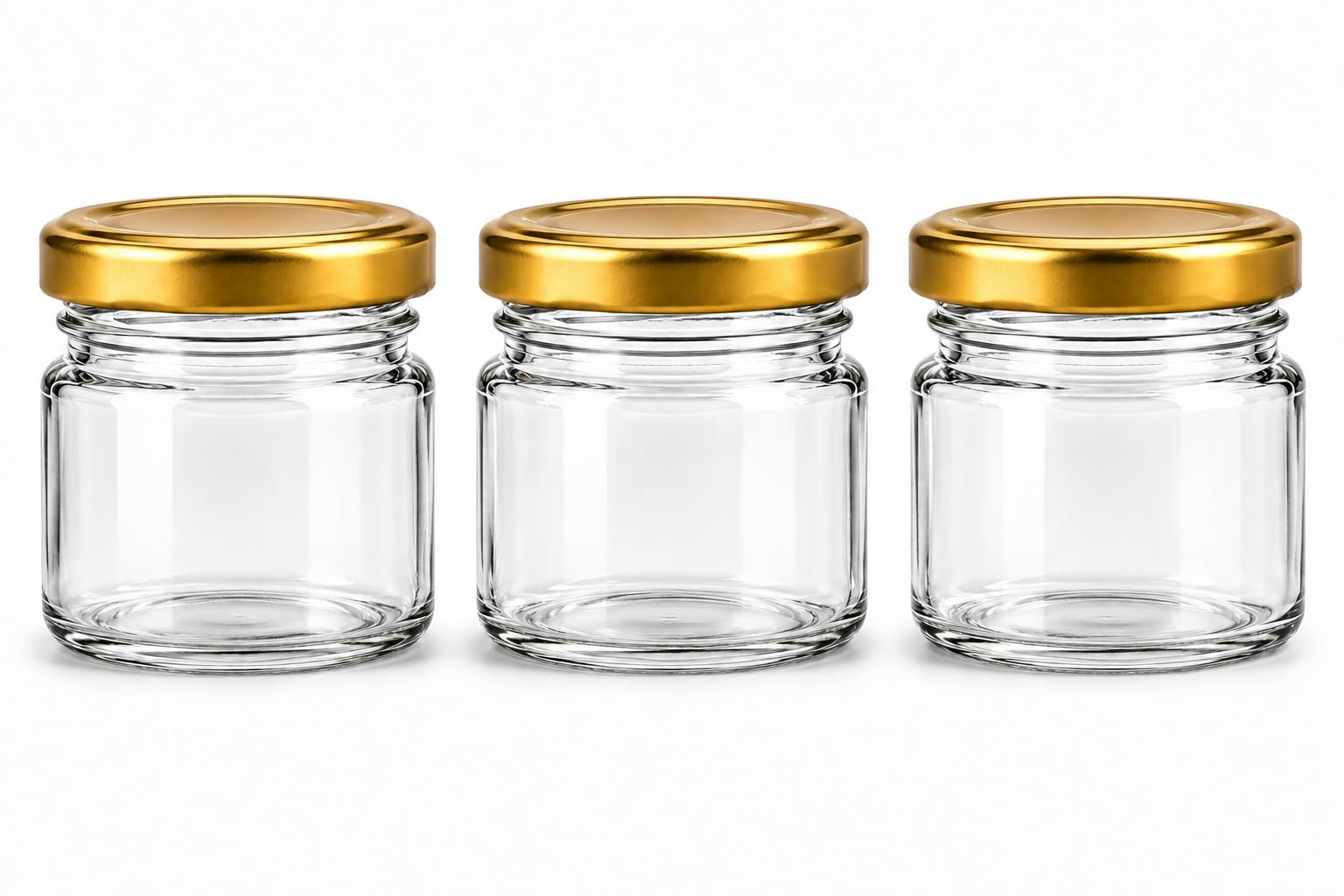 Made in Home - Lot de 100 Mini Pots en Verre de 40 ml à Épices avec Couvercle à Visser, Bocaux Ronds à Confiture et Miel (Couvercles Dorés)