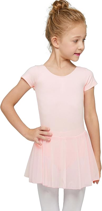 MdnMd Leotardos de ballet para niña Leotardos de baile con pollera Vestido de bailarina de gimnasia Manga corta clásica