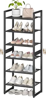 6-Tier Narrow Shoe Rack, Black Metal Shoe Organizer with Dense Mesh Shelves for Entryway, Closet, Bedroom, Garage Small Space, Storage Stand Adjustable Feet Anti Tip-Kit, Holds 30 lb Per Shelf