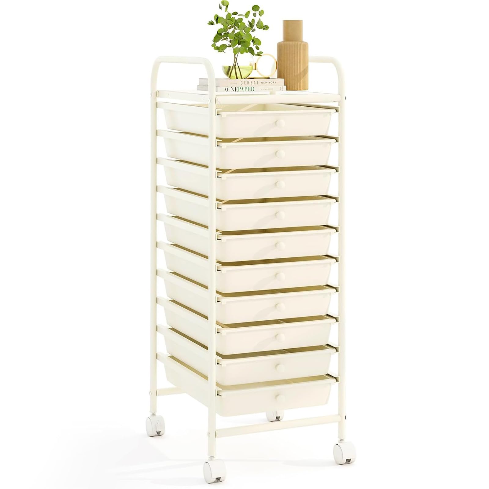 RELAX4LIFE 10 Drawer Rolling Cart - Slim Storage Cart w/Lockable Wheels for Classroom School Teacher Office, Art Supplies Paper Scrapbook Craft