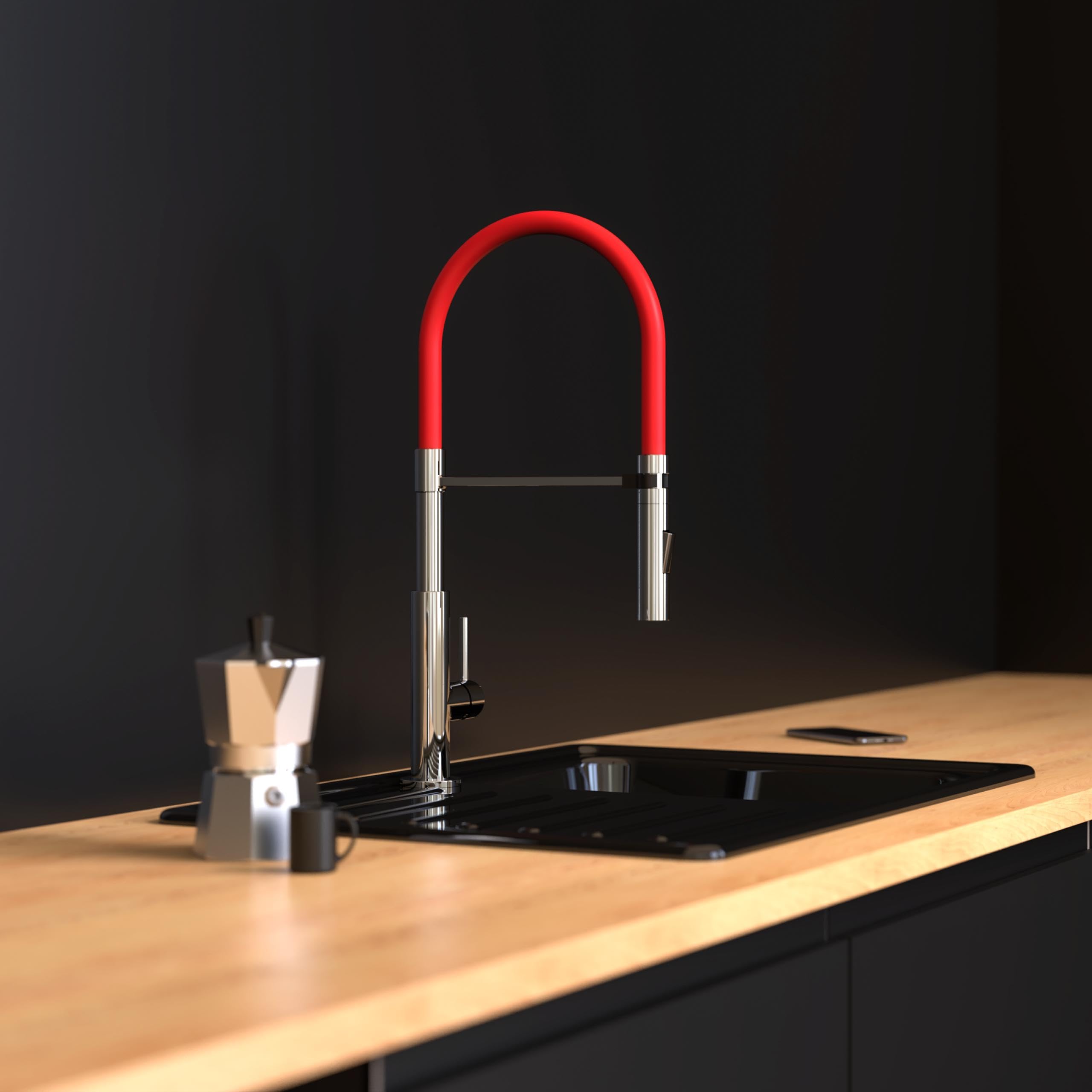 SCHÜTTE Stilo 79180 - Grifo de cocina con ducha extraíble, grifo giratorio de 360 grados para cocina, grifo mezclador monomando en cromo/negro
