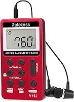 Vista 10 de Retekess V112 AM FM Radio portátil, mini radio con bolsillo para auriculares, sintonización digital, batería recargable, pantalla LCD para caminar