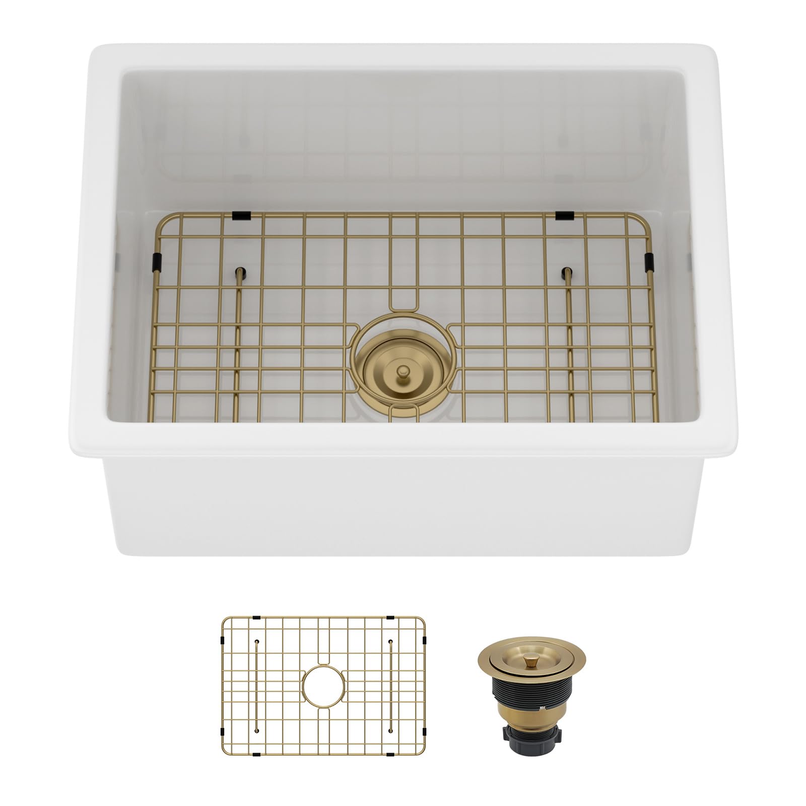 Fregadero blanco de porcelana de 24 pulgadas para cocinas modernas con un seno brillante