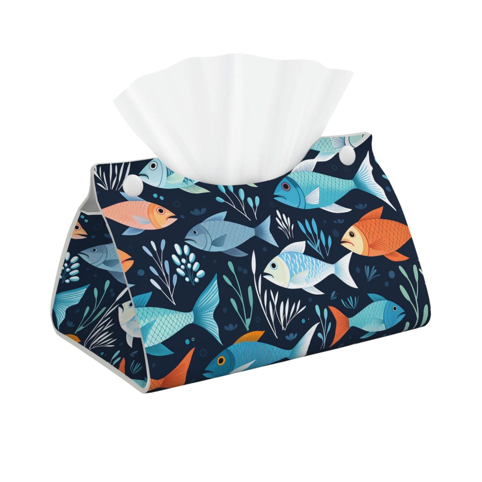 Pu Leather Tissue Box Cover, Fishes Pattern Rectangle Tissue Case Covers Decorative Tissue Box Holder Waterproof Tissue Holder Organizer for Bathroom Home Office