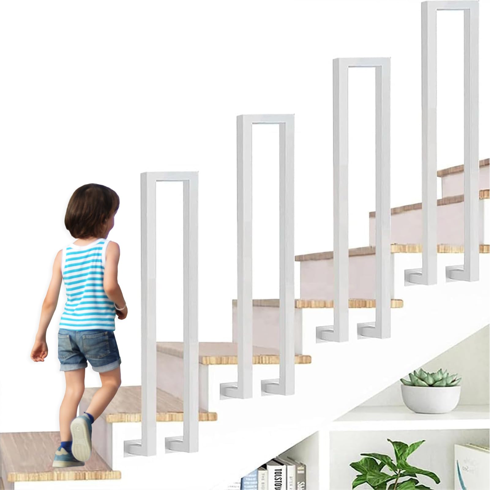 OVLRIJP Stair Railing Indoor, U-Shaped Stair Rail, Metal Bannister Rail for Stairs, Handrails for Stairs, Hand Rail U Shape for Loft, Porch, Balcony,Indoor, Outdoor (White Side Mounting, 90cm)
