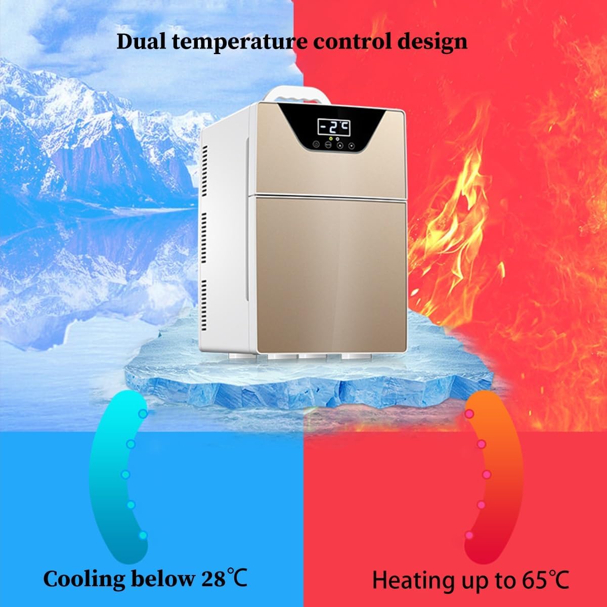 Mini Fridge For Bedroom,20L Compact Mini Refrigerator With Double 2 Door,Skincare Fridge With Compartments,Fits 20 X 12 Oz Cans,Cooler And Heater Mini Fridge For Car,Office(Color:/Gold,Size:A)