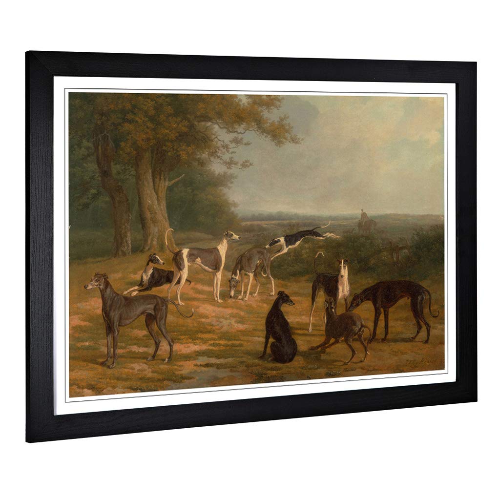 Big Box Art Framed Print of Jacques-Laurent Agasse Greyhounds Design | Wall Art Picture | Home Decor for Kitchen, Living Room, Bedroom, Hallway, Black, A2 / 24.5x18 Inch / 62x45cm