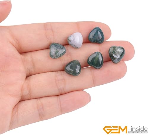 Miniatura 3 de GEM-Inside - Dijes de corazón de 0.394 pulgadas con cuentas de piedra preciosa de ágata india verde natural para hacer joyas, hilo completo de 15