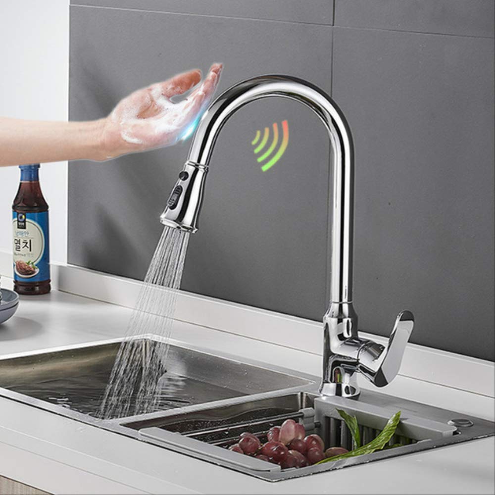 ZYCHSJXA Chrome Touch Kitchen Faucet Quality Brass Pull Out Sink Faucets Intelligent Sensitive Tap Smart A-Touch-Chrome