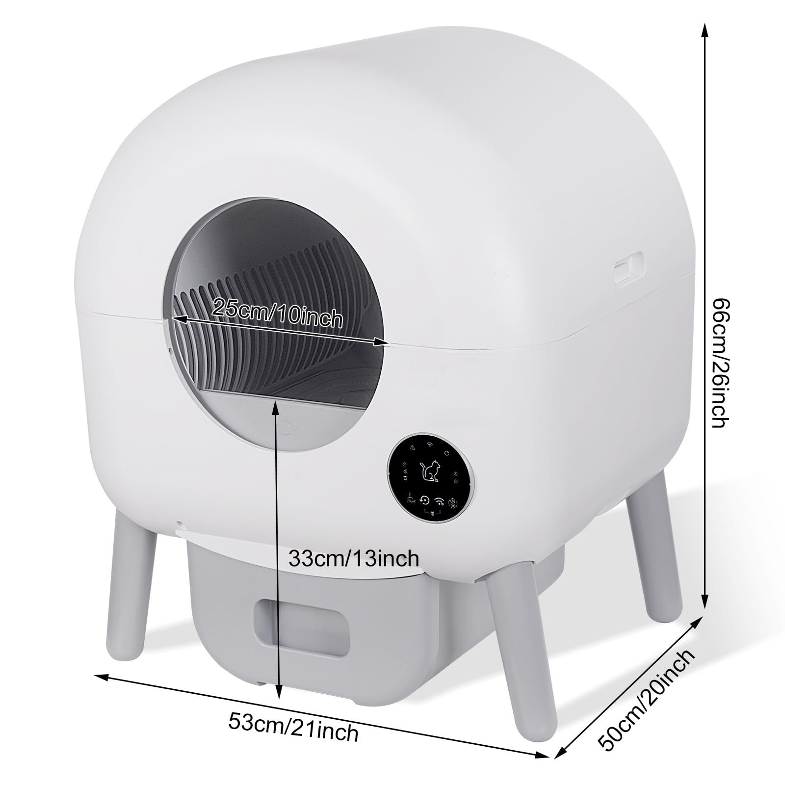 76 l Selbstreinigende Katzentoilette, App-gesteuert, Lufterfrischer, mit Müllbeutel, Weiß, 53 cm x 50 cm x 66.02 cm, für Katzenbesitzer, mehrere Katzen, technik-affin
