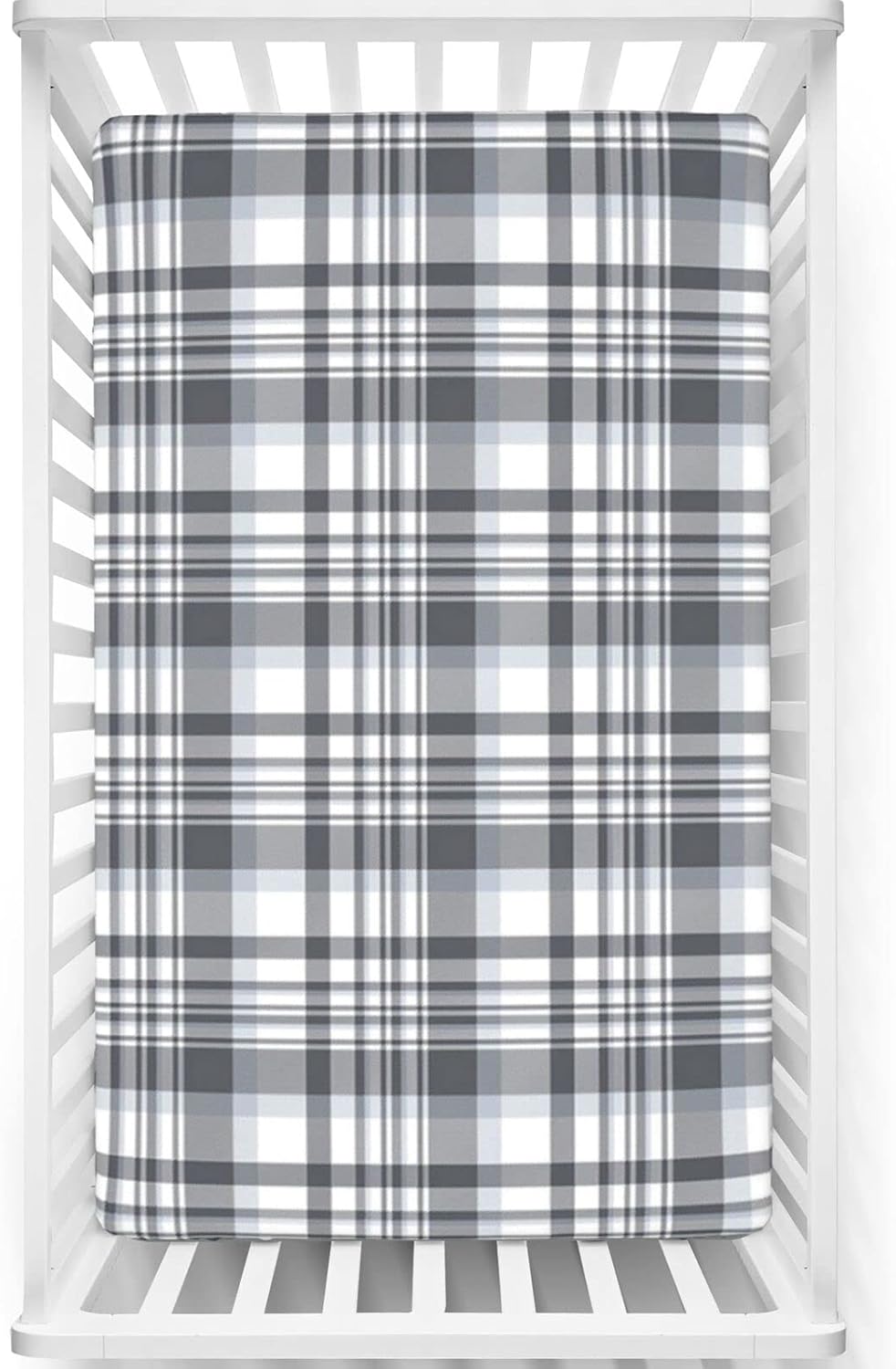 Grey Plaid Themed Fitted Crib Sheet,Standard Crib Mattress Fitted Sheet Toddler Bed Mattress Sheets-Baby Sheet for Boys Girls,28“ x52“,Taupe Grey Pale Purpleblue and White
