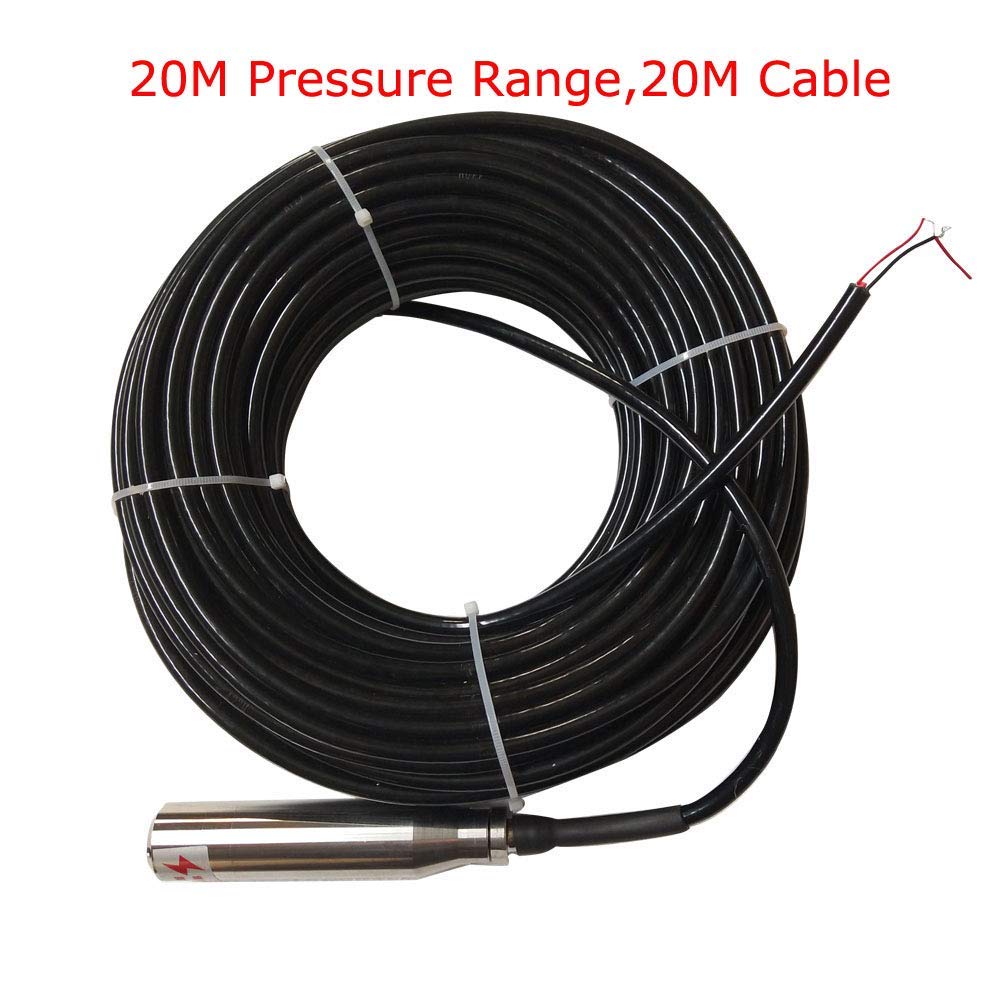 INTBUYING 4-20mA Smart Water Level Sensor Detector 0-20m Pressure Range Submersible Liquid Level Transmitter Water Level Sensor Pressure Transducer 24-32V DC Power with 65.6ft Cable for Well, Oil Tank