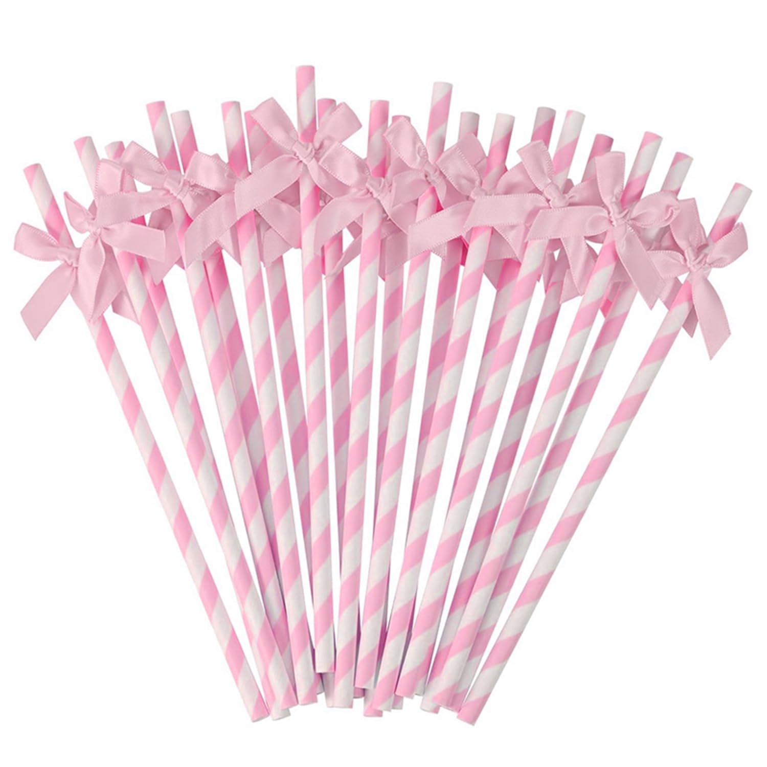 SYEYCW 30 Pcs Pink Paper Bow Straws for Drinking, 6 x 197mm, Cute Pink Bow and Striped Straws, for Juice, Coffee, Tea, Cocktail, Milkshake, for Birthday, Wedding, Parties and Events