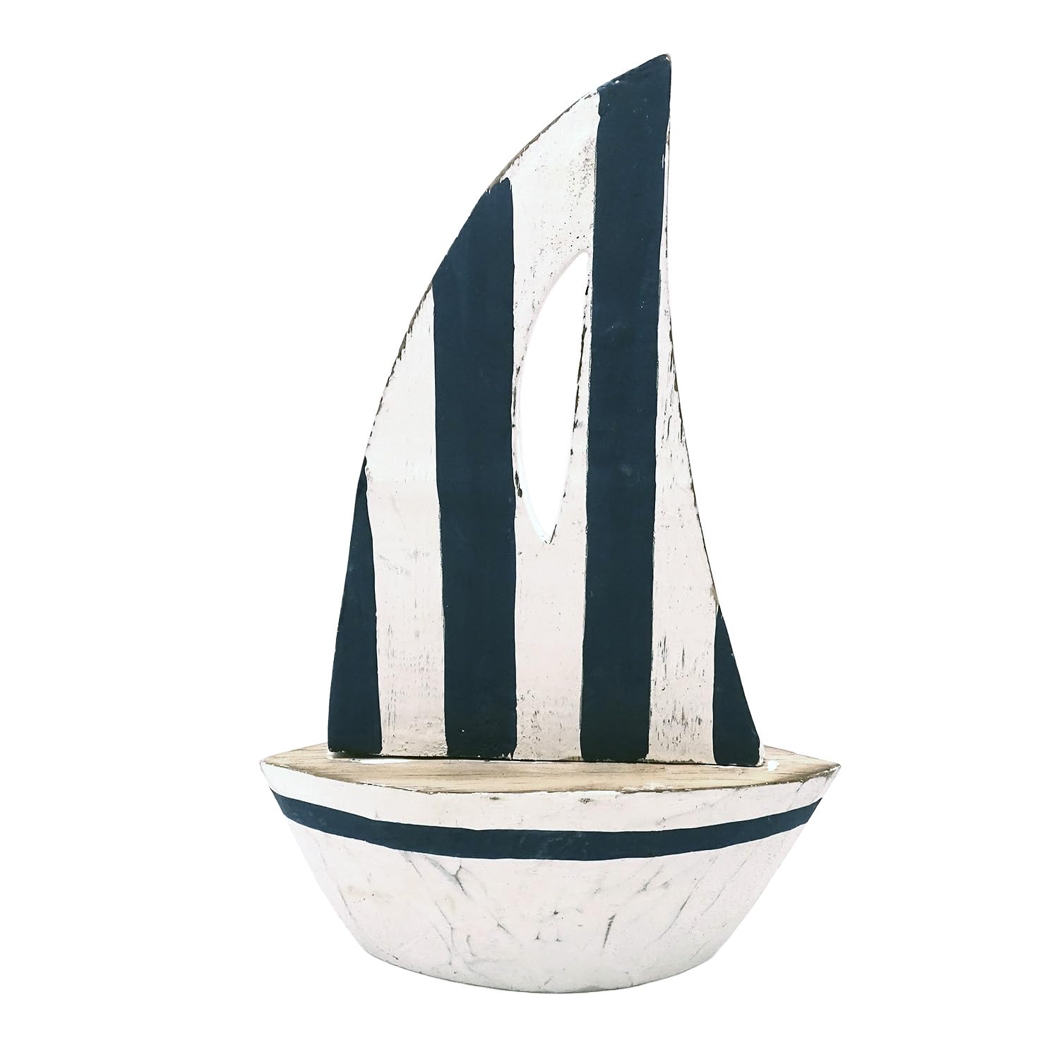 Logbuch-Verlag Barca a vela decorativa in legno 16 x 5,5 x 25 cm – Maritime Barca in legno Albizia in blu e bianco – Decorazione costiera per davanzale e bagno