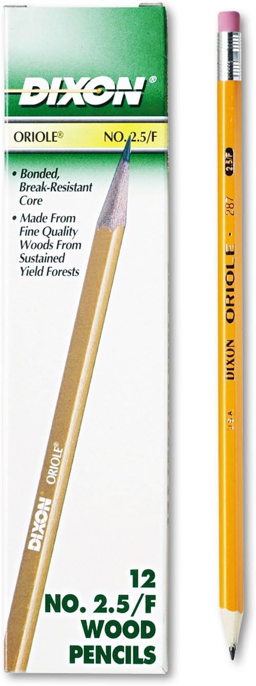Dixon Oriole Woodcase Pencil, #2.5/F Medium Fine, Yellow Barrel, 12-Pack (12875)