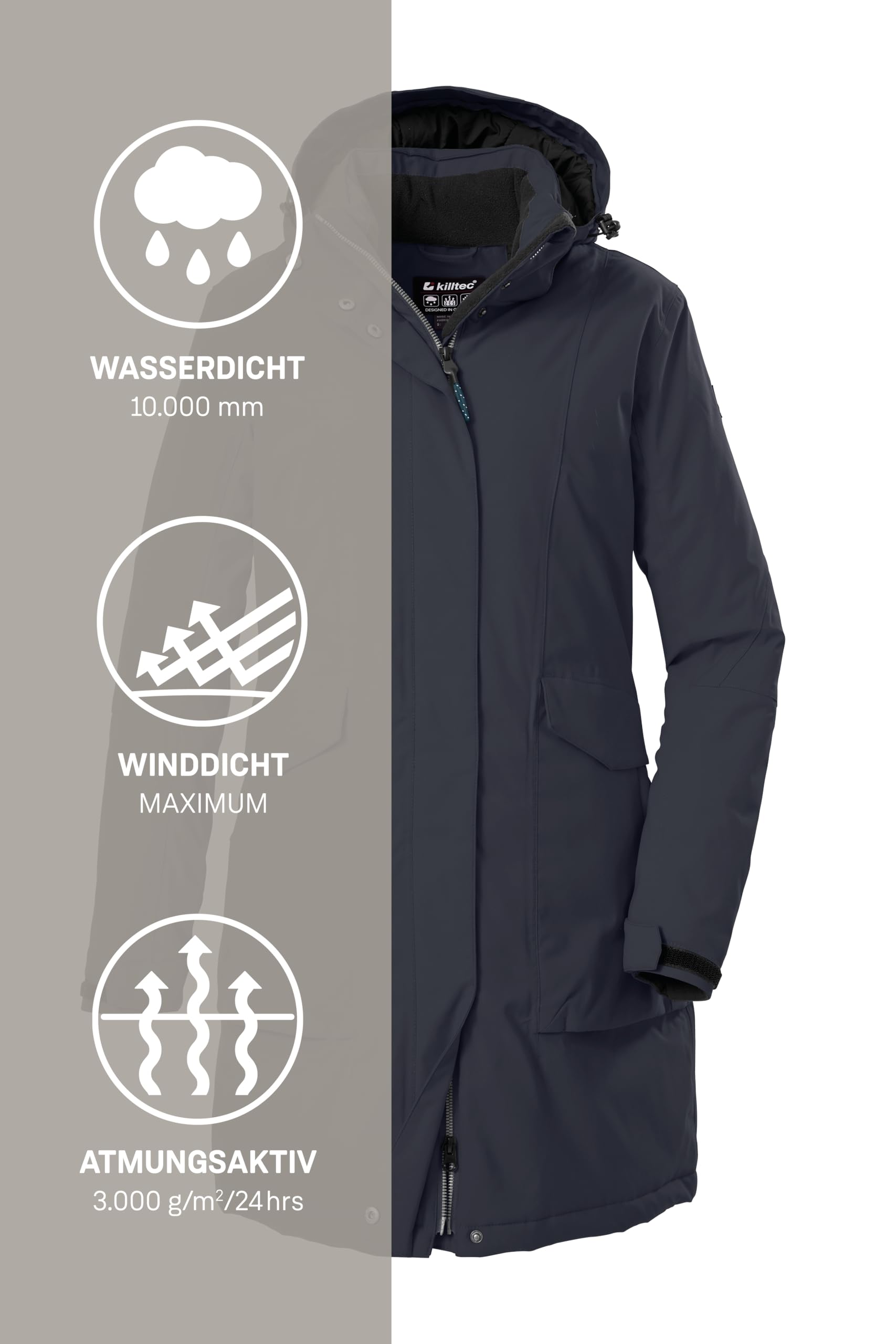 killtec Kobiety Parka/płaszcz wodoodporny z odpinanym kapturem Damen Funktionsparka, dunkelnavy, 40, 43284-000
