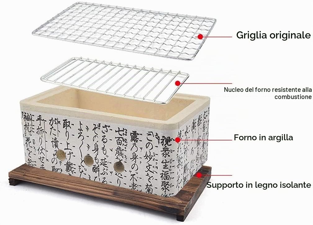 Tavolo da Barbecue Giapponese Hibachi in Ceramica 4 in 1, Barbecue a Carbone, Mini griglia da Cucina, fornello da Campeggio