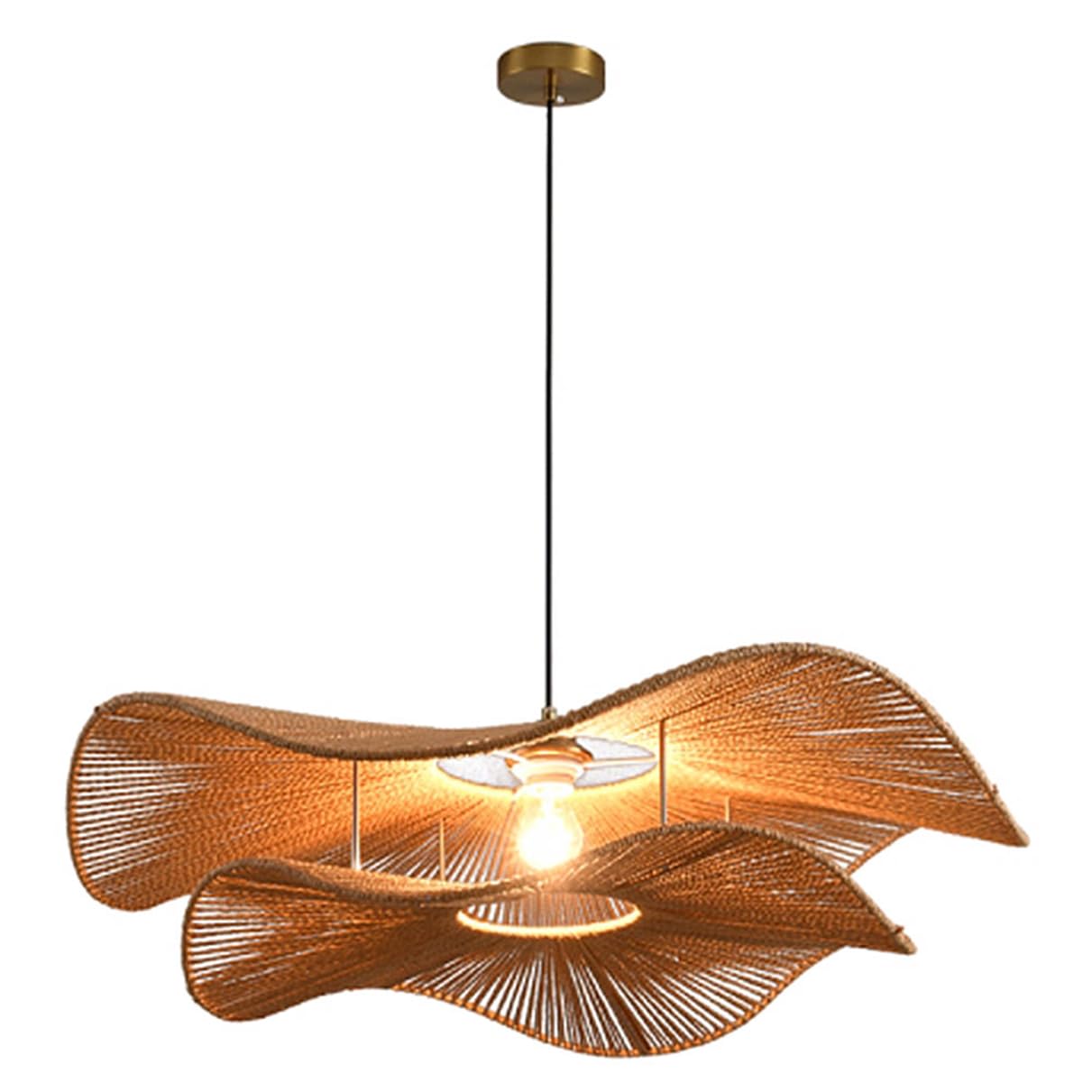 LQZCXMF Hemp Rope Flush Mount Light Fixture Farmhouse Decor Pendant Light Bohemian 2-Layer Design Hand Woven Boho Bedroom Chandelier for Dining Living, Kitchen Island, Hallway, Foyer 1-Pack