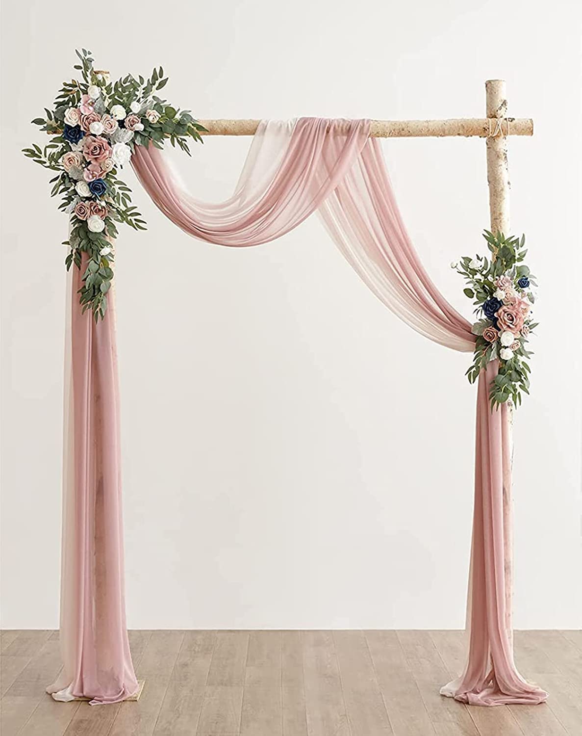 Hochzeitsbogen-Blumen enthalten 2 künstliche Blumengirlanden und 2 Chiffon-Vorhänge, Kunstblumen-Set for selbstgemachte Party-Empfangszeremonie-Hintergrund