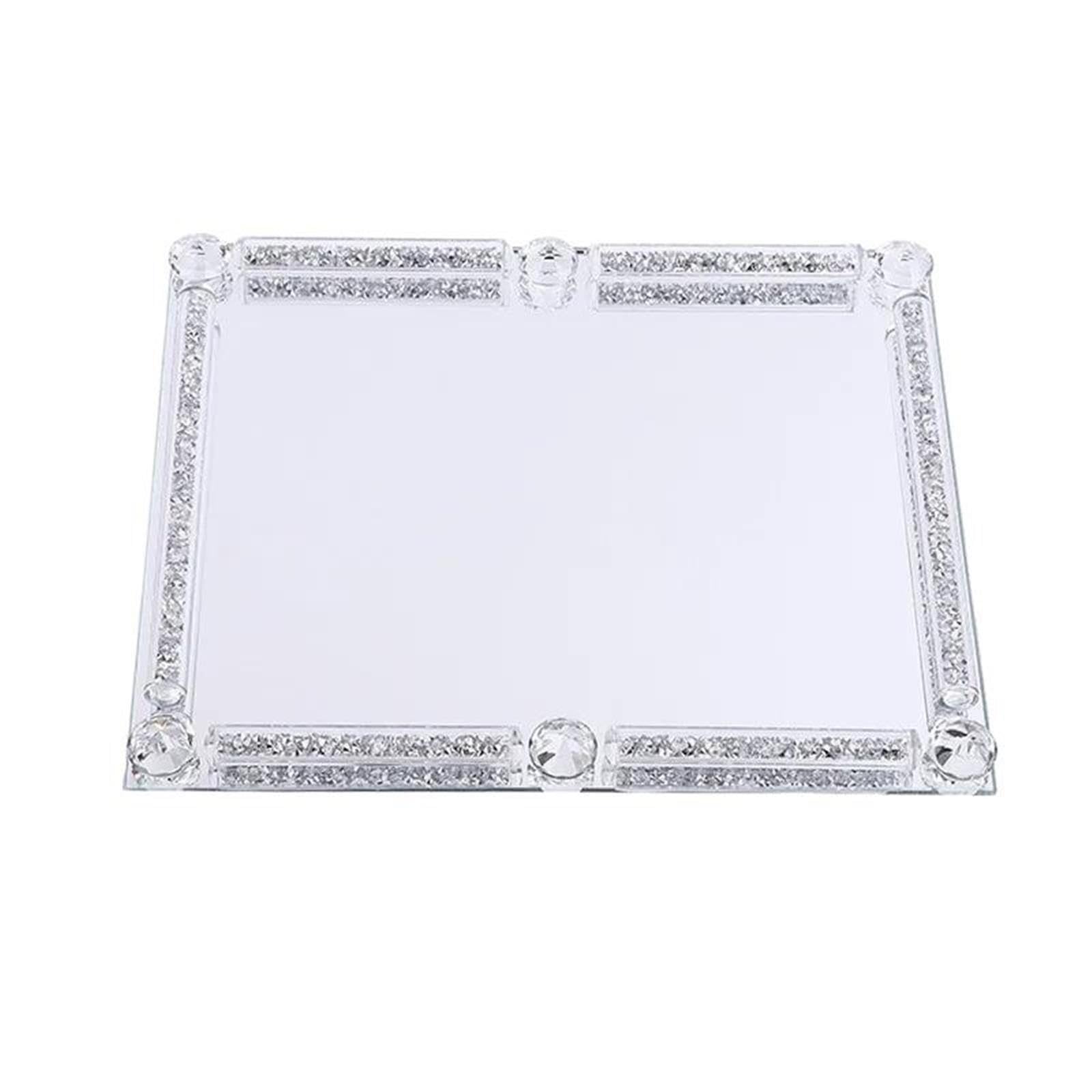 Bandeja Decorativa De Cristal con Espejo, Organizador Maquillaje