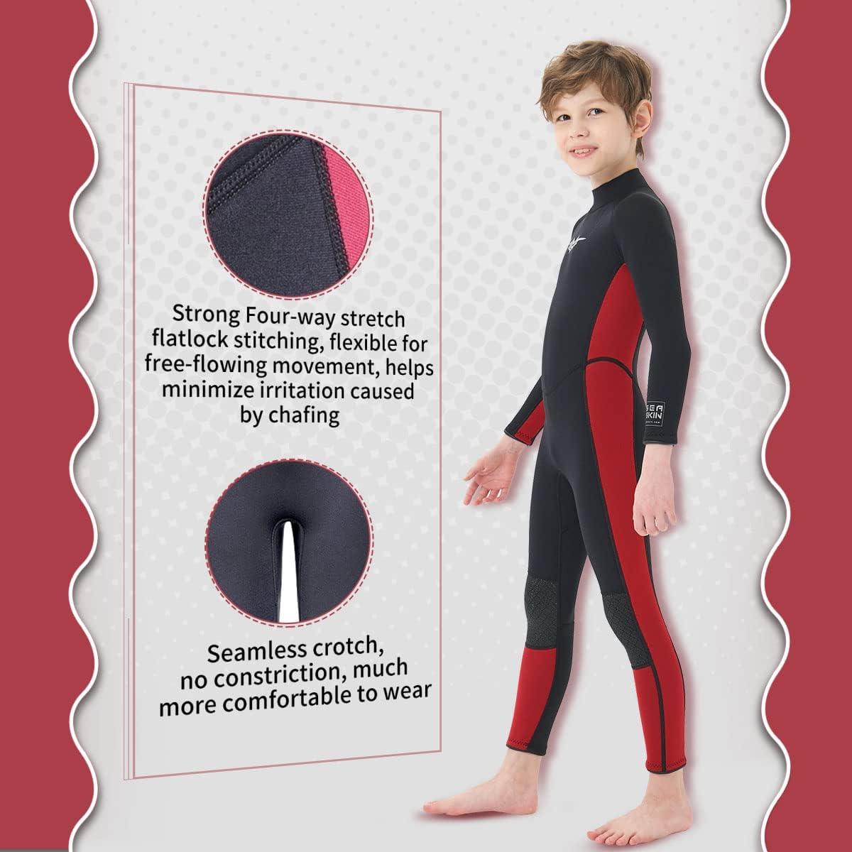 Seaskin Kids Wetsuit for Boys Girls Toddlers, 2mm Front Zipper Shorty Wetsuits, 3mm Back Zip Full Wetsuit, Neoprene Thermal Swimsuits for Diving Surfing Swim Lessons - Image 4