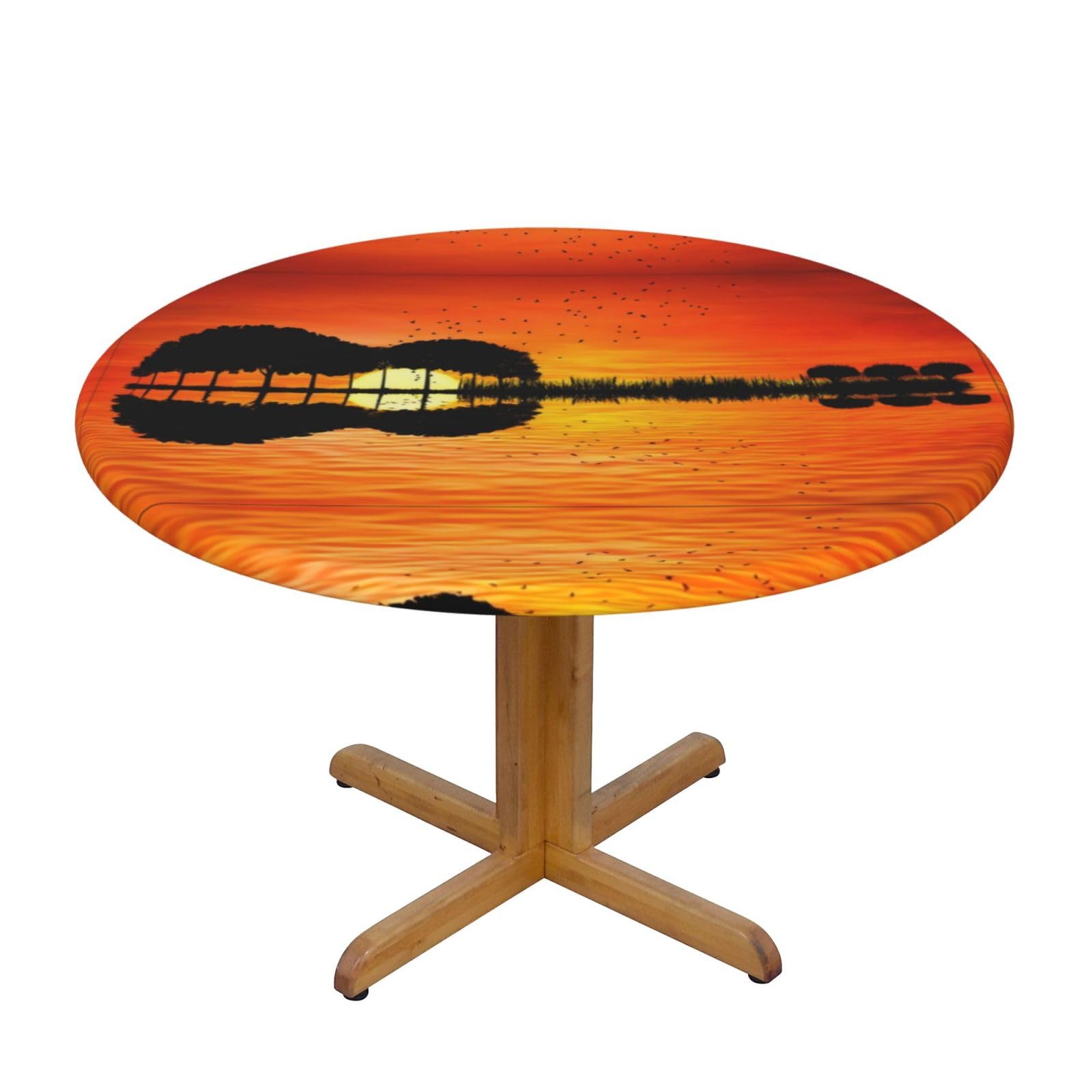 ZQYTGFDC Lake Guitar Reflection S Decorative Round Tablecloth Waterproof Anti Stain Oil Proof Size for 40 50 inch