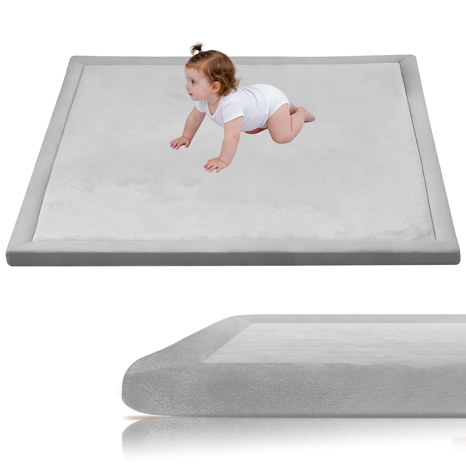 Stqyeiw Memory Foam Mat, Extra Thick Area Rug 3cm for Kids Living Room 180 x 350 cm Silver Grey Baby Playroom Crawling Carpet with Non Slip Soft Play Mat Modern Floor Toddler Nursery Carpet