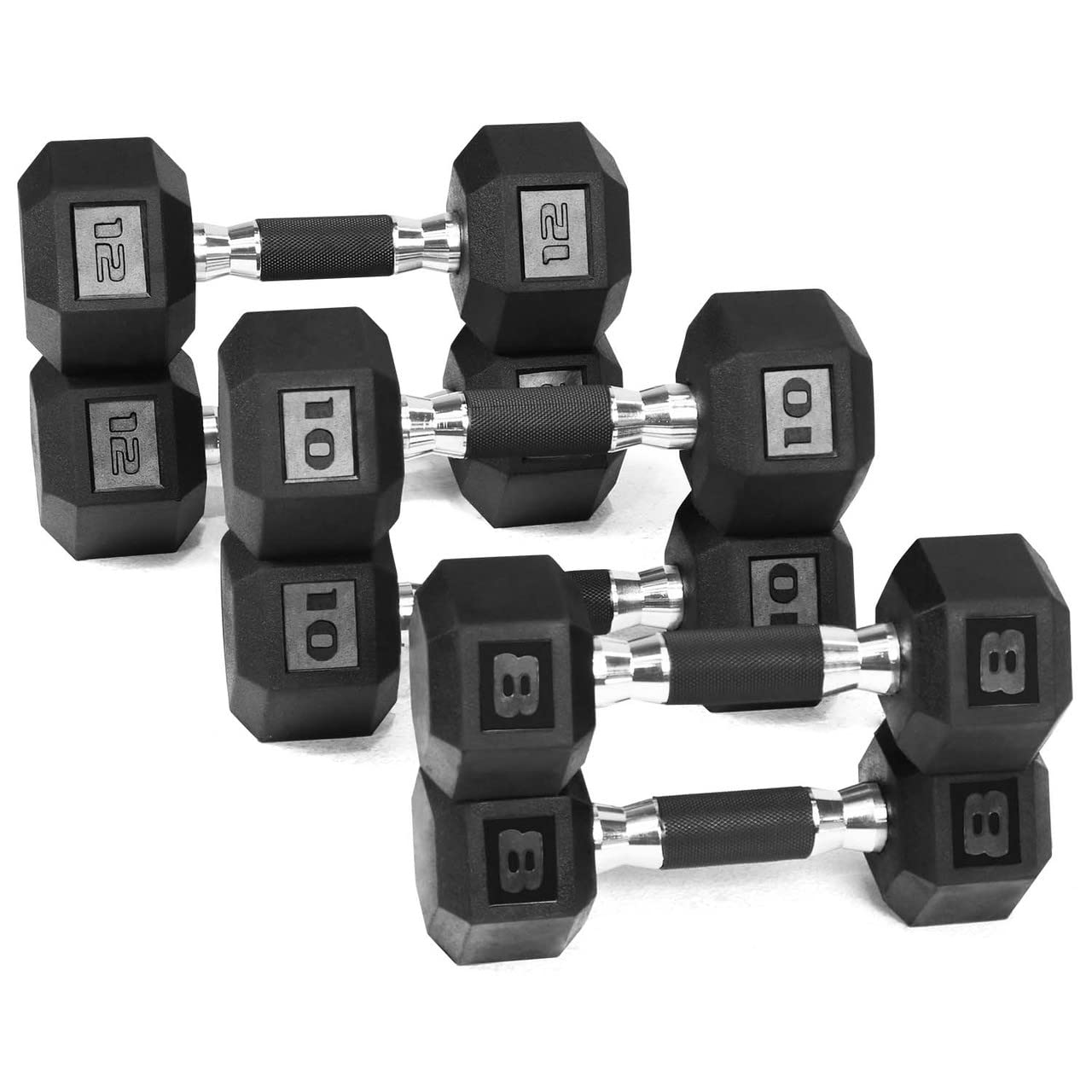 WF Athletic Supply Rubber Encased Hex Dumbbells with Rubber Grip Contoured Handle for Muscle Toning Strength Building Full