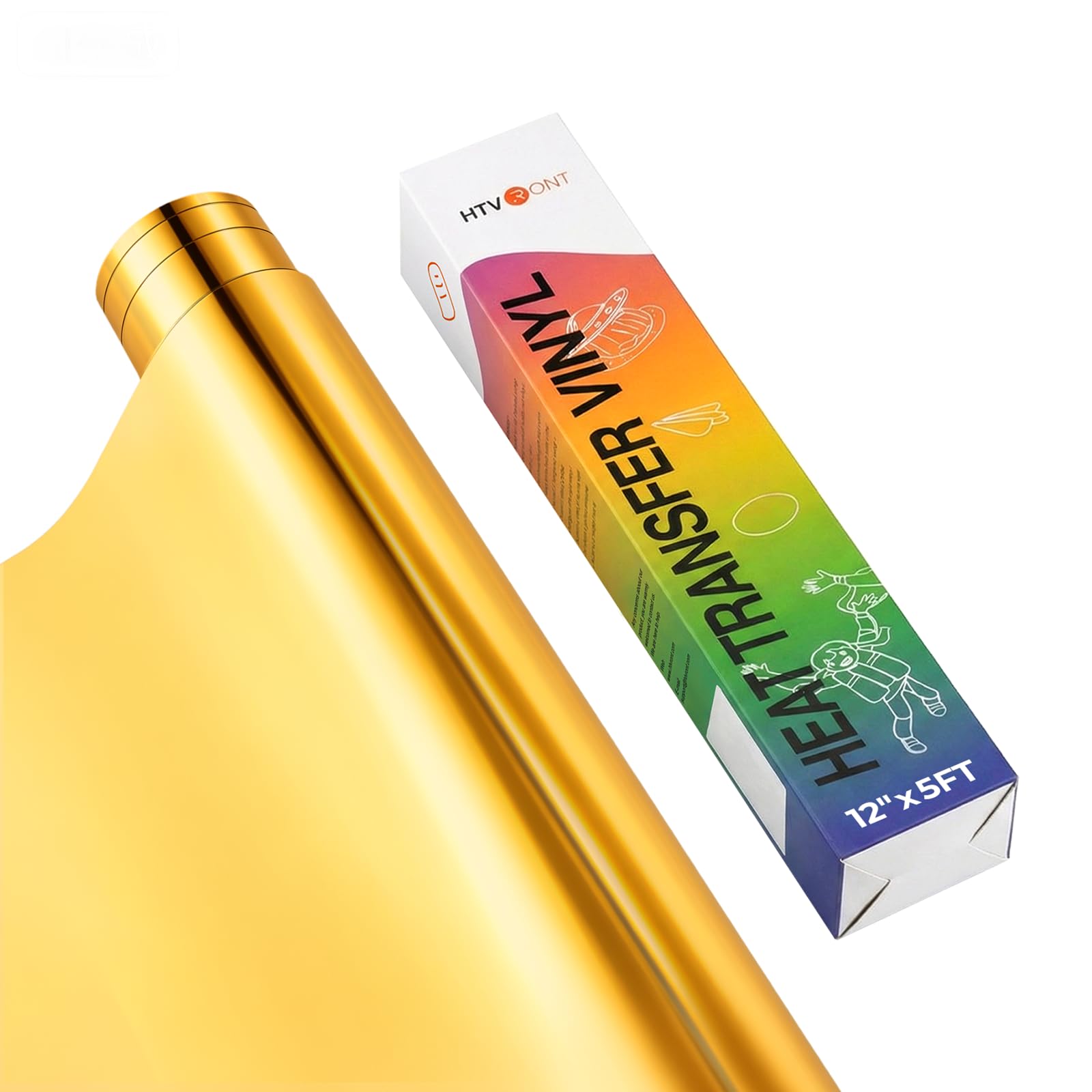 HTVRONT Gold Metallic HTV Vinyl - 12”x 5ft Gold Iron on Vinyl Roll