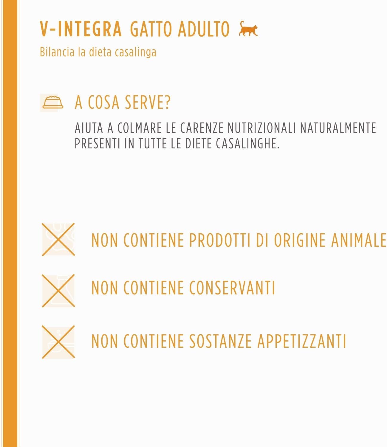 V-INTEGRA Gatto Adulto - Integratore Completo Ricco di Vitamine e Minerali, per la Dieta Casalinga di gatti adulti di tutte le età - 200g - Made in Italy