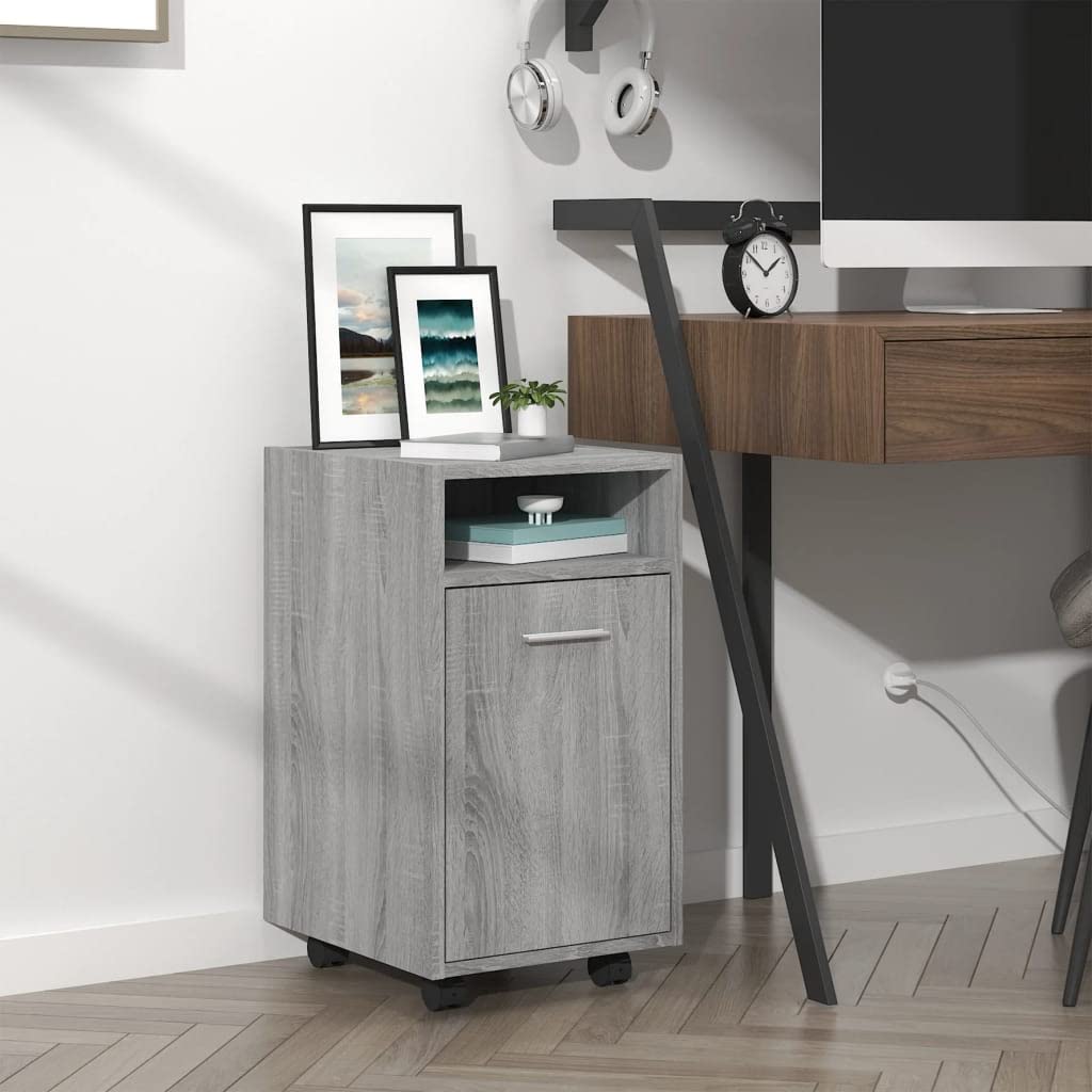 Beistellschrank mit Rollen Grau Sonoma 33x38x60cm | 2 Fächer, Feststellbare Räder, Wandhalterung, Feuchtigkeitsbeständig