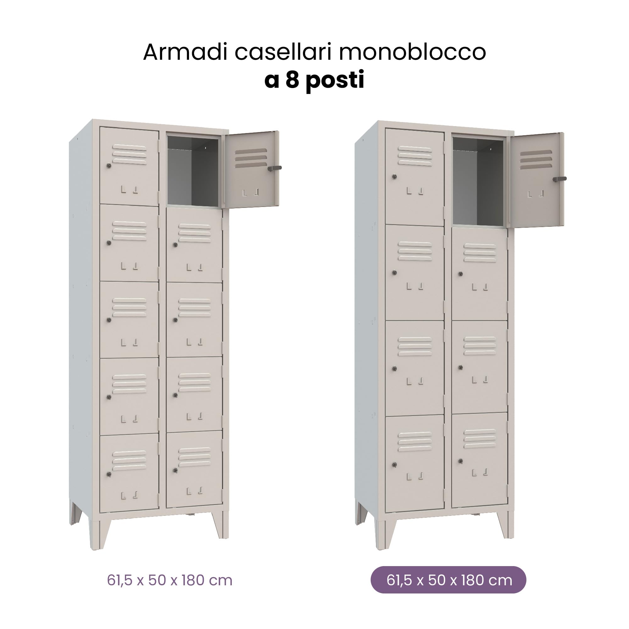 XLOCKERS Armadio Casellario in Metallo per Ufficio, Scuola, Palestra - 8 Posti Salvaspazio con Serratura e Chiave, Made in Italy, Grigio RAL 7035, 61,5x50x180 cm