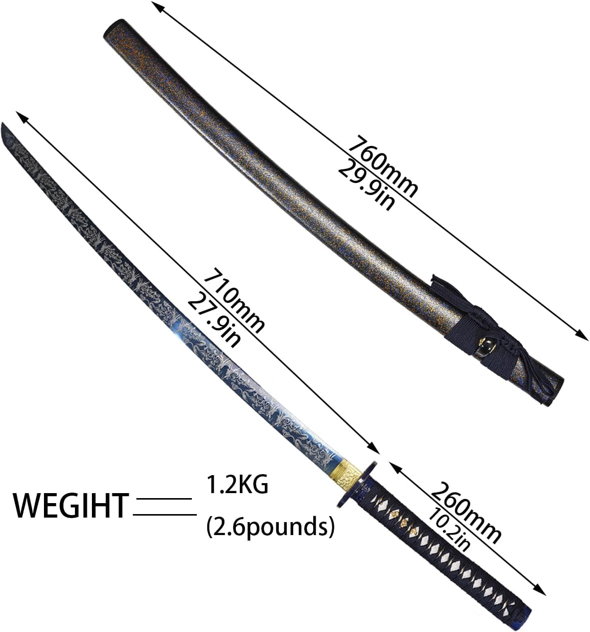 Kamaiwo-1045/1060 Handmade Hand Forged Authentic，Japanese Katana Samurai Swords are a Unique Gift for Men - Full Tang High Carbon Steel Makes a Memorable for Martial Arts Collectors,Black