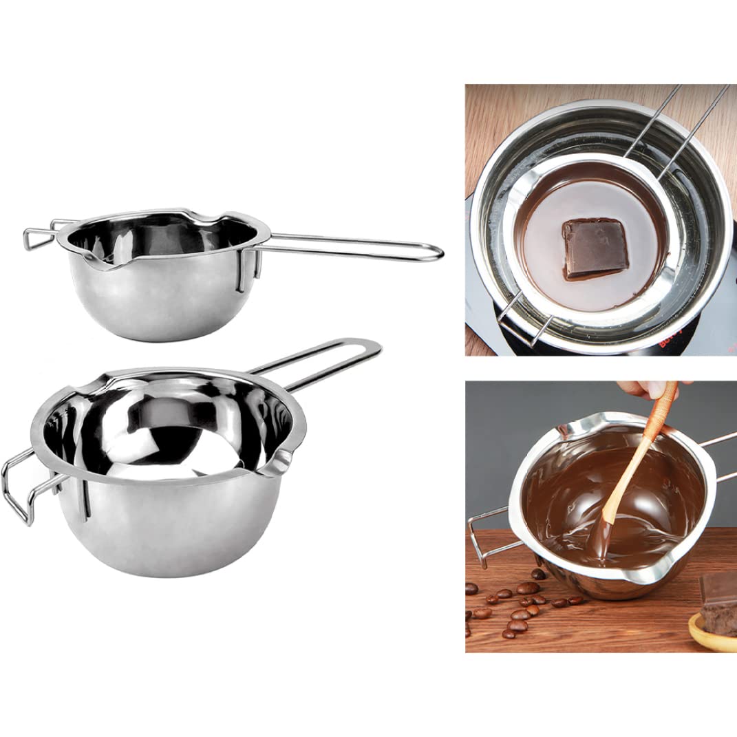 Wärme Schmelztopf Doppelkessel Hitze Schmelztiegel Edelstahl für Schokoladenbutterkäse Karamell Süßigkeiten Wachs 1000 ml 400 ml 2pcs