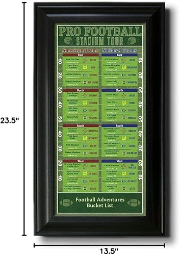 Vista 4 de Rastreador de lista de deseos de estadios de fútbol, marco negro, 13.5 pulgadas x 23.5 pulgadas, pin your football stadium visits – Lienzo