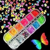 ✔ALTA CALIDAD -Las lentejuelas de uñas de mariposa están hechas de materiales de alta calidad, que son seguros para usar en la piel. También se pueden usar con gel para el cabello o imprimación con brillo para mantener sus destellos por más tiempo, fáciles de eliminar con agua.