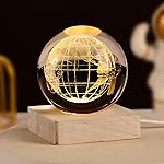KESI ORNAMENTS 3D Earth Crystal Ball Night Light with Wooden Base | LED Earth Planet Nightlight for Bedroom Decor | USB Charged Warm White Light | Home Decoration Light for Baby Nursery Decor,1 Count