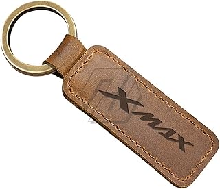 JDDRUS Motorcycle Cowhide Keychain Key Ring Case Compatible with Xmax Scooter X- max Key Chain (Color : Brown, Size : 80mm)
