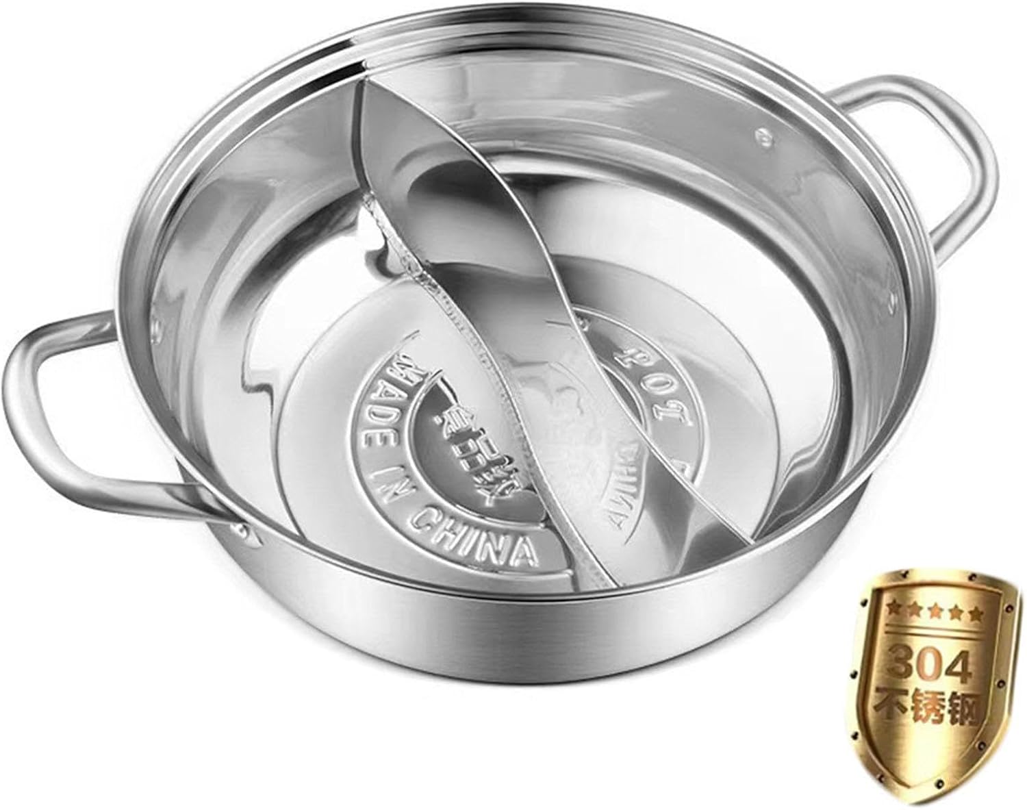 Divided Pot Separate Double Compartment Pot Chinese Cooking Pot 304 Stainless Steel Pot Two Broth Function Suitable for Family Friends Rest, 36 cm