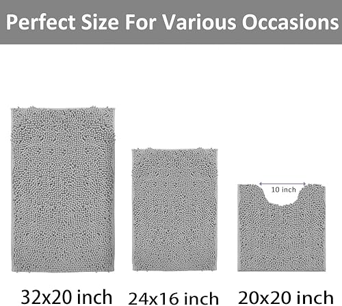 Miniatura 3 de Juego de 3 alfombras de baño antideslizantes de 3 piezas, alfombra de baño ultra suave, alfombra de baño absorbente y peluda, juego perfecto de