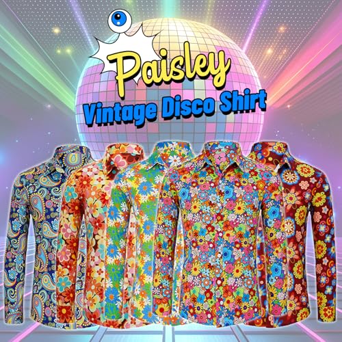Century Star 70s Mens Disco Shirts Paisley Floral Shirt Outfits Casual Long Sleeve Button Down Funny Shirts for Men4