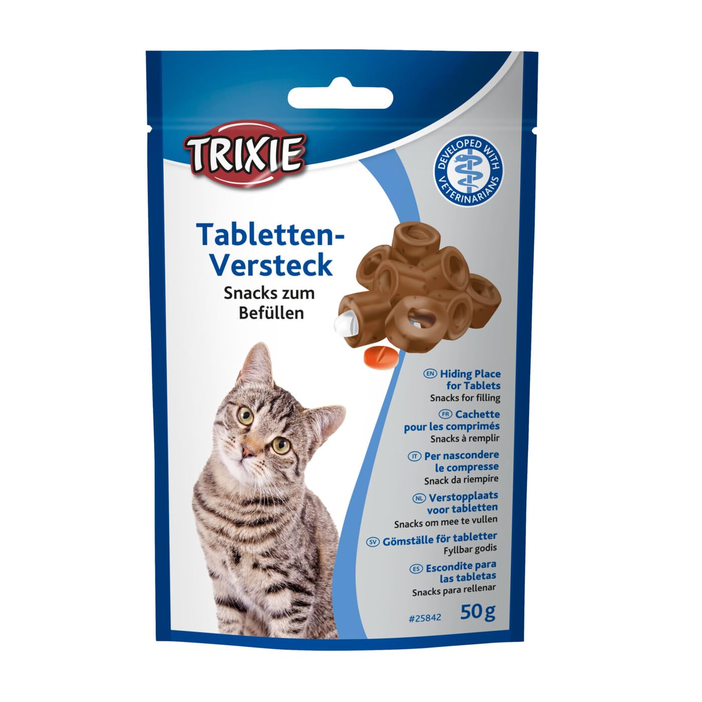 Trixie Schowek na tabletki dla kotów | 50 g | karma uzupełniająca dla kotów | może ułatwić podawanie leków | otwór na tabletki | łatwo się odkształca