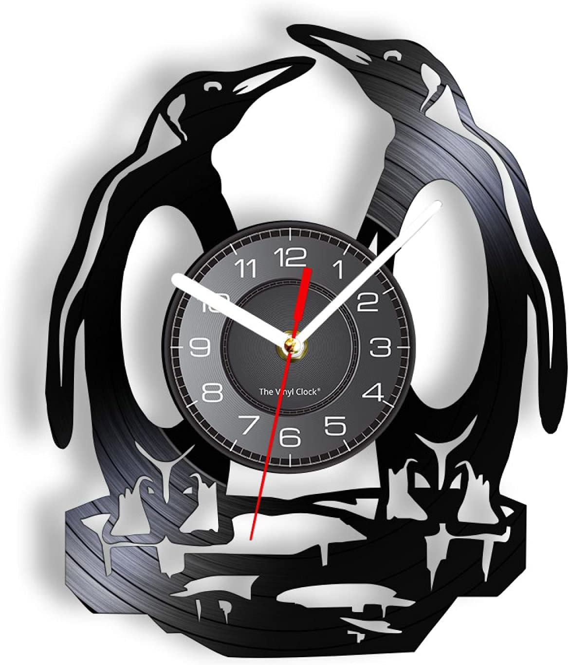 12 inch Wall Clock South Pole Penguins Wall Clock Made of Real Vinyl Record Iceworld Polar Animal Wall Watch Non-Ticking Kids Nursery Decor for Vintage Room Decoration