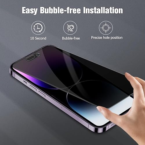 Miniatura 5 de Geviaho Paquete 1+1 Protector de pantalla de vidrio de privacidad para iPhone 14 Pro Max + protector de lente de cámara