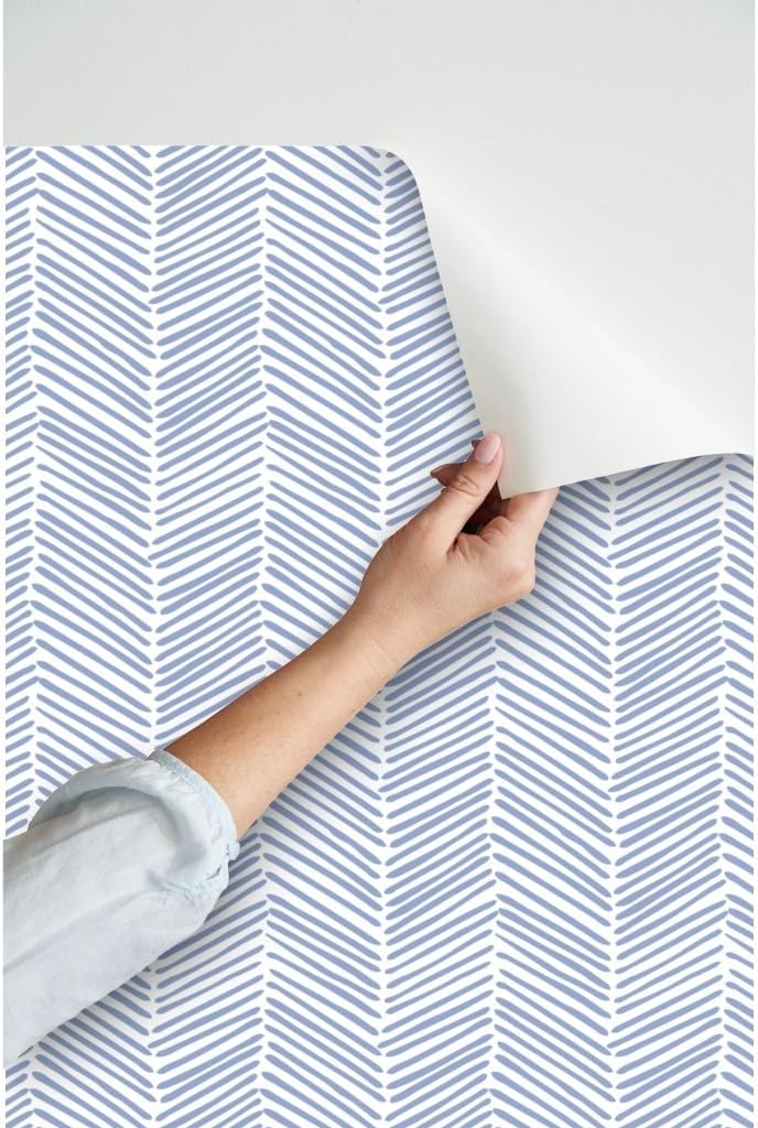 Peel & Stick Wallpaper 9ft x 2ft - Arrows Large Chevron Blue Boy Arrow Chevrons Baby Abstract Feathers Watercolor Custom Removable Wallpaper by Spoonflower