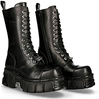 Vista 2 de New Rock Botas M-MILI211C-C1 Hombre Militar Metálico Negro Cordones 100% Cuero Techno Biker