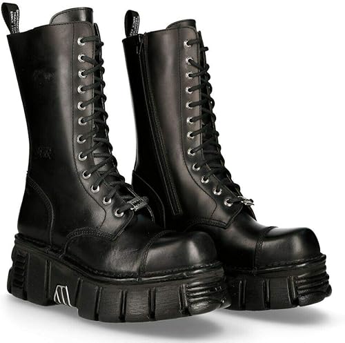 Miniatura 2 de New Rock Botas M-MILI211C-C1 Hombre Militar Metálico Negro Cordones 100% Cuero Techno Biker