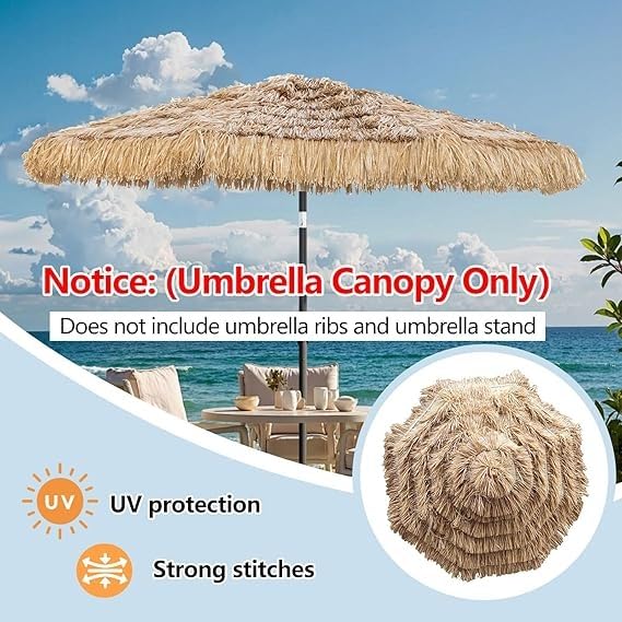 Chaume/Paille Toile de Rechange pour Parasol，Style Hawaïen Auvent de Remplacement 8 Baleines, Toile de Parasols de Plage, Φ270cm / Φ300cm