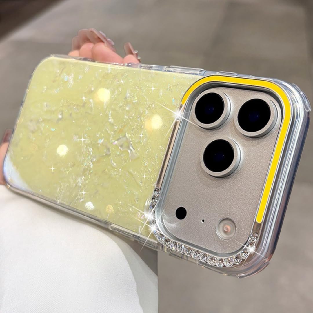Coque paillettes iPhone 17 Pro Max antichoc jaune souple protectrice
